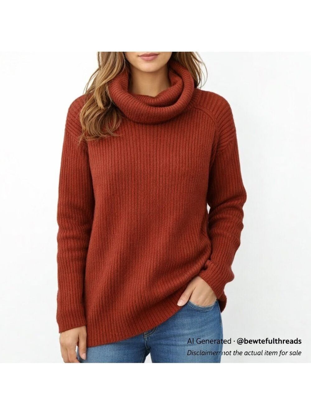 Only Medium Burgundy Brown Ribbed Cowl Neck Sweater Soft Stretch Knit